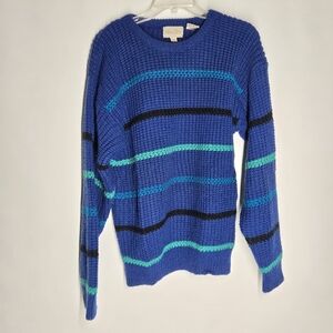 Sears Men's Store Blue and Black Striped Crewneck Sweater